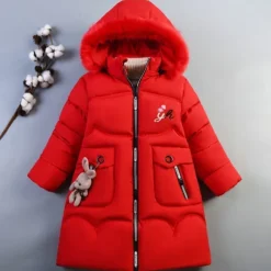 Girls' 3D Kids Puffer Jacket Plain Down Coat Parka Puffer Jacket Long Sleeve Winter Cute Adorable Kids 10-13 Years Regular Fit