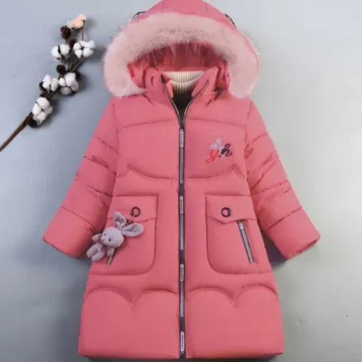 Girls' 3D Kids Puffer Jacket Plain Down Coat Parka Puffer Jacket Long Sleeve Winter Cute Adorable Kids 10-13 Years Regular Fit