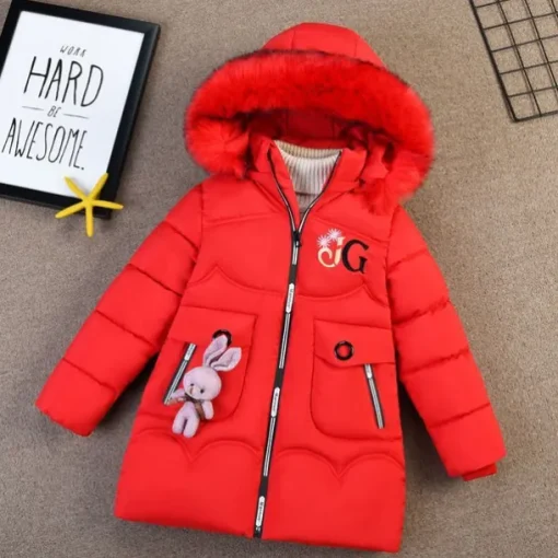 Girls' 3D Kids Puffer Jacket Plain Down Coat Parka Puffer Jacket Long Sleeve Winter Cute Adorable Kids 10-13 Years Regular Fit
