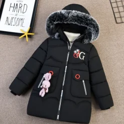 Girls' 3D Kids Puffer Jacket Plain Down Coat Parka Puffer Jacket Long Sleeve Winter Cute Adorable Kids 10-13 Years Regular Fit