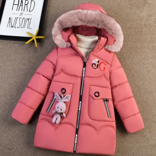 Girls' 3D Kids Puffer Jacket Plain Down Coat Parka Puffer Jacket Long Sleeve Winter Cute Adorable Kids 10-13 Years Regular Fit