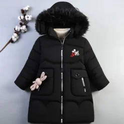 Girls' 3D Kids Puffer Jacket Plain Down Coat Parka Puffer Jacket Long Sleeve Winter Cute Adorable Kids 10-13 Years Regular Fit