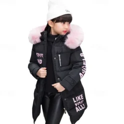 Girls' 3D Letter Down Coat Puffer Jacket Long Sleeve Winter Basic Kids 4-12 Years School Street Daily