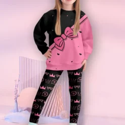 Girls' 3D Letter Sweatshirt & Legging Set Set Long Sleeve 3D Print Fall Winter Active Fashion Daily Kids 4-12 Years Crew Neck Outdoor Vacation Date Regular Fit