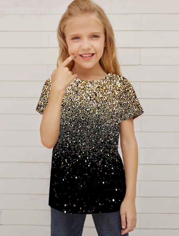 Girls' 3D Optical Illusion T shirt Short Sleeve 3D Print Summer Spring Active Fashion Cute Kids 3-12 Years Outdoor Daily Indoor Regular Fit