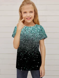 Girls' 3D Optical Illusion T shirt Short Sleeve 3D Print Summer Spring Active Fashion Cute Kids 3-12 Years Outdoor Daily Indoor Regular Fit