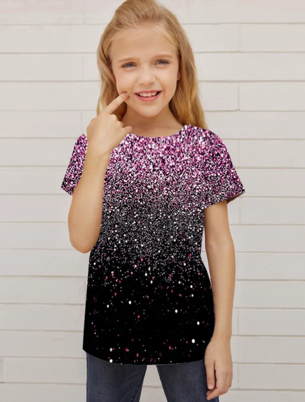 Girls' 3D Optical Illusion T shirt Short Sleeve 3D Print Summer Spring Active Fashion Cute Kids 3-12 Years Outdoor Daily Indoor Regular Fit