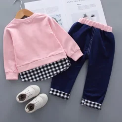 Girls' 3D Plaid Letter Clothing Set Long Sleeve Fall Basic Toddler 1-3 Years School Outdoor Indoor Regular Fit