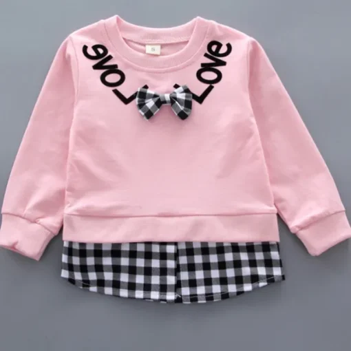 Girls' 3D Plaid Letter Clothing Set Long Sleeve Fall Basic Toddler 1-3 Years School Outdoor Indoor Regular Fit