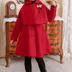 Girls' 3D Plain Coat Long Sleeve Fall Winter Cute Adorable Kids 3-12 Years Daily Regular Fit