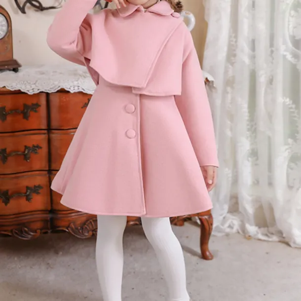 Girls' 3D Plain Coat Long Sleeve Fall Winter Cute Adorable Kids 3-12 Years Daily Regular Fit