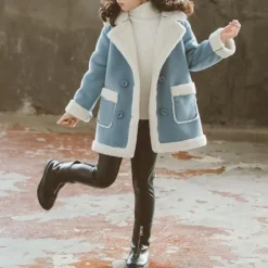 Girls' 3D Plain Coat Long Sleeve Fall Winter Cute Kids 3-13 Years School Daily
