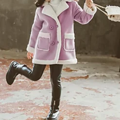 Girls' 3D Plain Coat Long Sleeve Fall Winter Cute Kids 3-13 Years School Daily