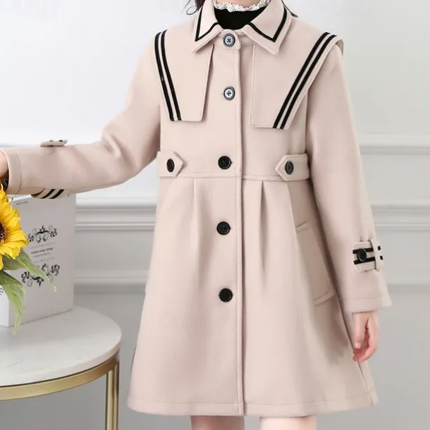 Girls' 3D Plain Trench Coat Long Sleeve Spring Fall Cute Sport Kids 4-13 Years School Daily Regular Fit