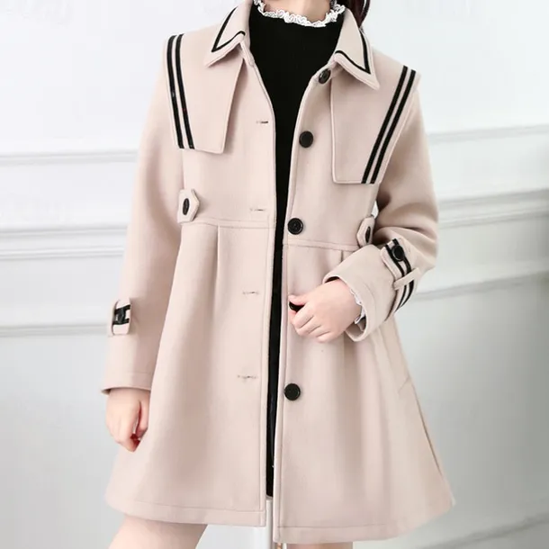 Girls' 3D Plain Trench Coat Long Sleeve Spring Fall Cute Sport Kids 4-13 Years School Daily Regular Fit