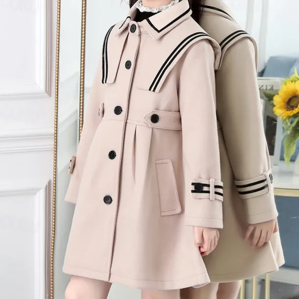 Girls' 3D Plain Trench Coat Long Sleeve Spring Fall Cute Sport Kids 4-13 Years School Daily Regular Fit