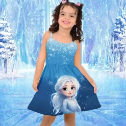 Girls' 3D Princess Cami Dress Pink Sleeveless 3D Print Summer Sports & Outdoor Daily Holiday Cute Casual Beautiful Kids 3-12 Years Casual Dress Strap Dress Above Knee Polyester Regular Fit