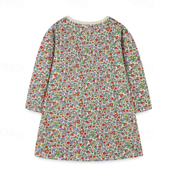 Girls' 3D Pumpkin Flower Dress Long Sleeve Spring Fall Daily Holiday Vacation Princess Beautiful Sweet Little Kids(4-7ys) 4-7 Years Casual Dress Knee-length 100% Cotton Regular Fit