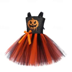 Girls' 3D Pumpkin Party Dress Sleeveless Summer Performance Party Birthday Basic Halloween Custome Little Kids(4-7ys) 4-7 Years Party Dress Swing Dress Tulle Dress Midi Polyester Regular Fit