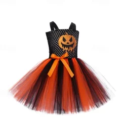 Girls' 3D Pumpkin Party Dress Sleeveless Summer Performance Party Birthday Basic Halloween Custome Little Kids(4-7ys) 4-7 Years Party Dress Swing Dress Tulle Dress Midi Polyester Regular Fit