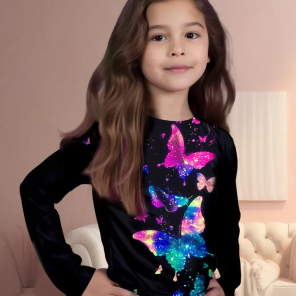 Girls' 3D Rainbow Butterfly T shirt Long Sleeve 3D Print Fall Active Kids 4-12 Years Regular Fit