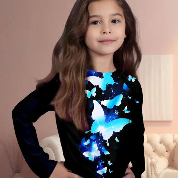 Girls' 3D Rainbow Butterfly T shirt Long Sleeve 3D Print Fall Active Kids 4-12 Years Regular Fit