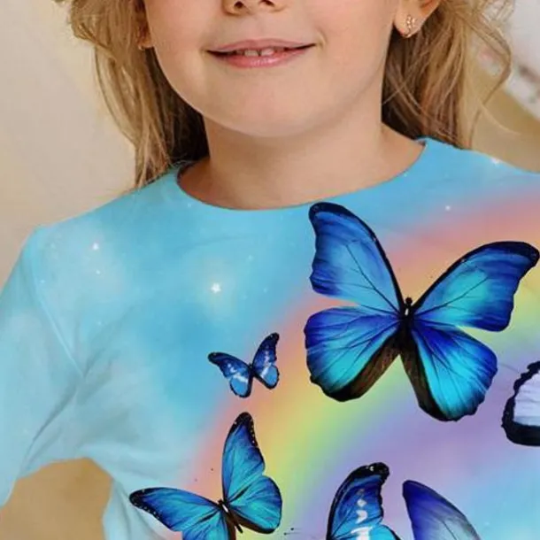 Girls' 3D Rainbow Butterfly T shirt Long Sleeve 3D Print Fall Active Kids 4-12 Years Regular Fit