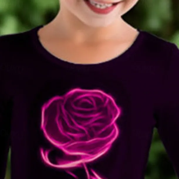 Girls' 3D Rose Dress Long Sleeve 3D Print Fall Winter Vacation Sports & Outdoor Daily Cute Casual Beautiful Kids 3-12 Years Casual Dress A Line Dress Above Knee Regular Fit