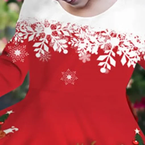 Girls' 3D Santa Claus Elk Christmas Dress Dress Snowflake Dress Long Sleeve 3D Print Fall Winter Vacation Sports & Outdoor Daily Cute Casual Beautiful Kids 3-12 Years Casual Dress A Line Dress Above