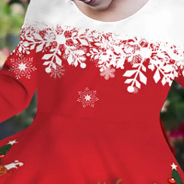 Girls' 3D Santa Claus Elk Christmas Dress Dress Snowflake Dress Long Sleeve 3D Print Fall Winter Vacation Sports & Outdoor Daily Cute Casual Beautiful Kids 3-12 Years Casual Dress A Line Dress Above