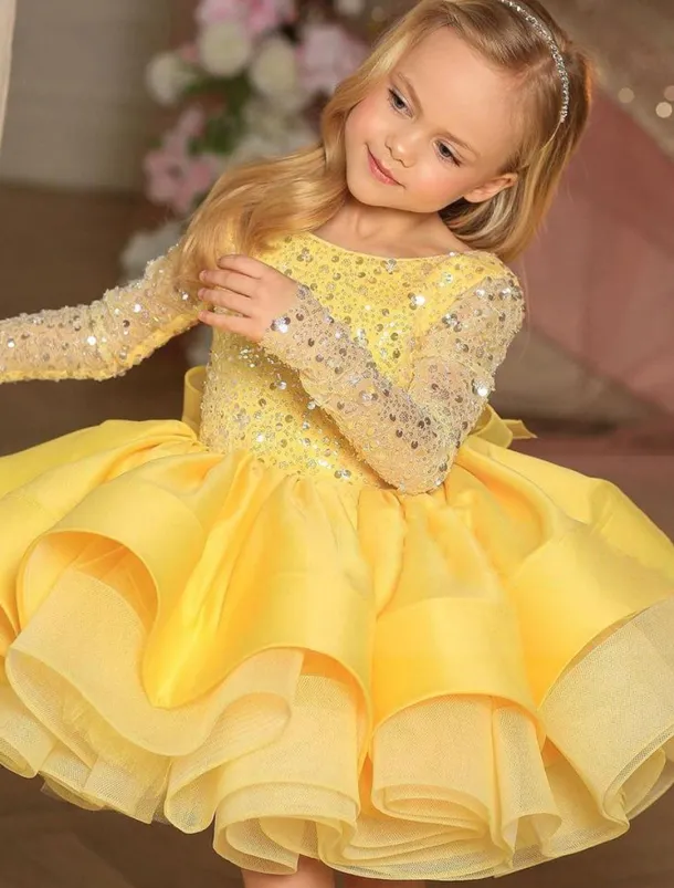 Girls' 3D Sequin Dress Long Sleeve Summer Spring Fall Wedding Party Birthday Elegant Princess Kids 3-12 Years Satin Organza dress to impress