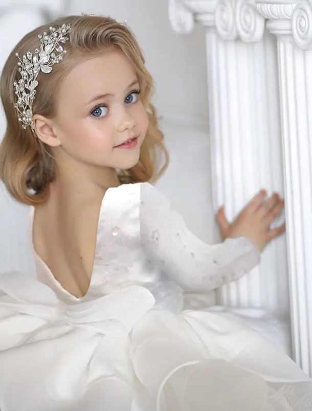 Girls' 3D Sequin Dress Long Sleeve Summer Spring Fall Wedding Party Birthday Elegant Princess Kids 3-12 Years Satin Organza dress to impress