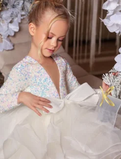 Girls' 3D Sequin Dress Long Sleeve Summer Spring Fall Wedding Party Birthday Elegant Princess Kids 3-12 Years Satin Organza dress to impress