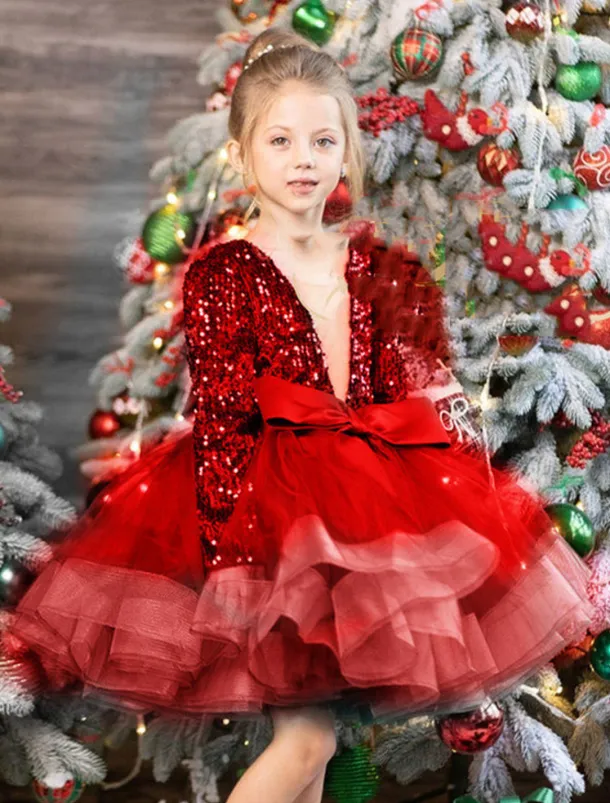 Girls' 3D Sequin Dress Long Sleeve Summer Spring Fall Wedding Party Birthday Elegant Princess Kids 3-12 Years Satin Organza dress to impress