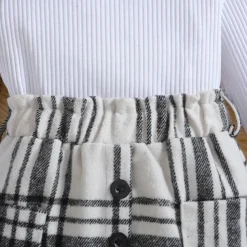 Girls' 3D Solid Color Plaid T-shirt & Skirt Long Sleeve Summer Cute Casual Toddler 4 years+ Crew Neck Outdoor Vacation Loose Fit