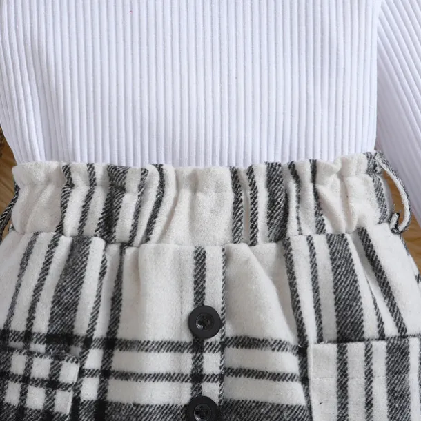 Girls' 3D Solid Color Plaid T-shirt & Skirt Long Sleeve Summer Cute Casual Toddler 4 years+ Crew Neck Outdoor Vacation Loose Fit