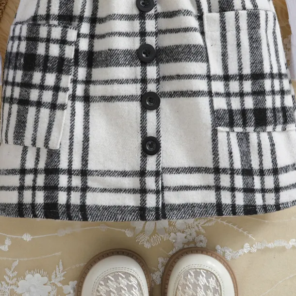 Girls' 3D Solid Color Plaid T-shirt & Skirt Long Sleeve Summer Cute Casual Toddler 4 years+ Crew Neck Outdoor Vacation Loose Fit