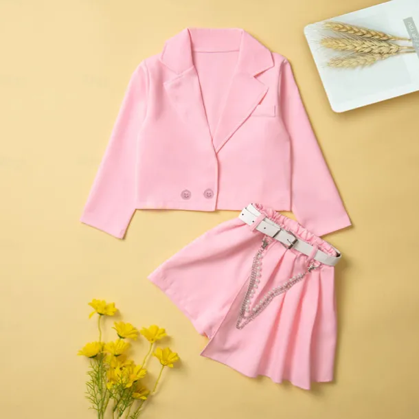 Girls' 3D Solid Color Shirt & Shorts Long Sleeve Fall Basic Casual Toddler 2-9 Years V Neck Outdoor Street