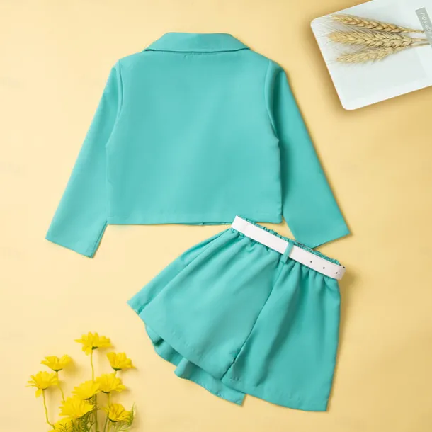 Girls' 3D Solid Color Shirt & Shorts Long Sleeve Fall Basic Casual Toddler 2-9 Years V Neck Outdoor Street