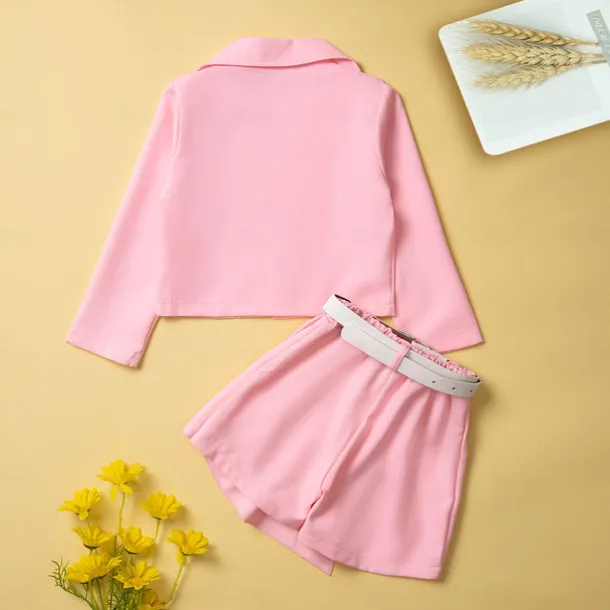 Girls' 3D Solid Color Shirt & Shorts Long Sleeve Fall Basic Casual Toddler 2-9 Years V Neck Outdoor Street