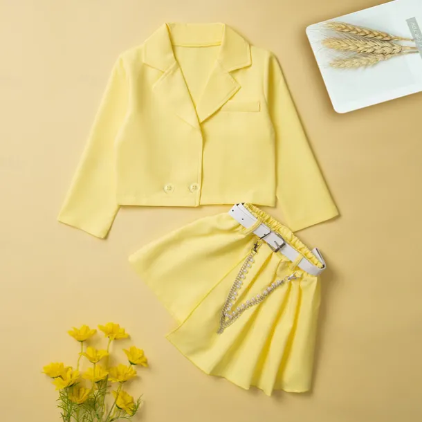 Girls' 3D Solid Color Shirt & Shorts Long Sleeve Fall Basic Casual Toddler 2-9 Years V Neck Outdoor Street