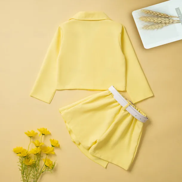 Girls' 3D Solid Color Shirt & Shorts Long Sleeve Fall Basic Casual Toddler 2-9 Years V Neck Outdoor Street