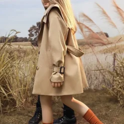 Girls' 3D Solid Color Trench Coat Coat Outerwear Long Sleeve Spring Fall Streetwear Sport Basic Polyester Kids 4-12 Years Daily Vacation Regular Fit