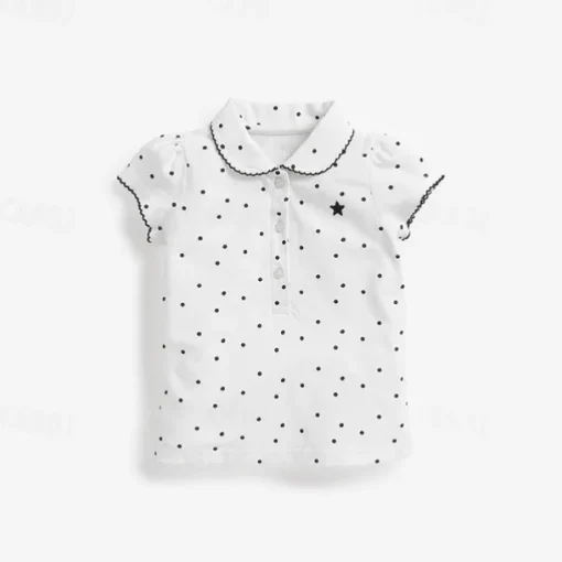 Girls' 3D Spot Tee Polo Shirt Short Sleeve Summer Fashion Basic Little Kids(4-7ys) 4-7 Years Lapel Outdoor Casual Daily Regular Fit