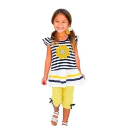 Girls' 3D Striped Solid Colored Clothing Set Short Sleeve Summer Spring Active Toddler Daily Holiday
