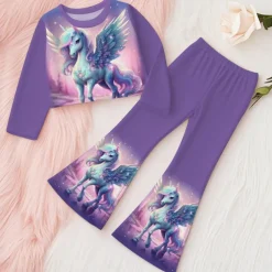 Girls' 3D Unicorn Set Sweatshirt & Flare Pants Set Long Sleeve 3D Print Fall Winter Active Fashion Daily Polyester Kids 3-12 Years Crew Neck Outdoor Date Vacation Regular Fit