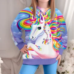 Girls' 3D Unicorn Sweatshirt & Legging Set Set Pink Long Sleeve 3D Print Fall Winter Active Fashion Daily Kids 3-12 Years Crew Neck Outdoor Vacation Date Regular Fit