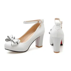 Girls' Heels Daily Dress Shoes Heel Cosplay Lolita PU Height-increasing Cosplay Big Kids(7years +) Little Kids(4-7ys) School Wedding Party Walking Shoes Flower Black White Pink Fall Spring Summer