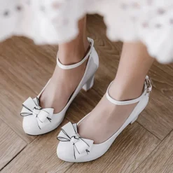 Girls' Heels Daily Dress Shoes Heel Cosplay Lolita PU Height-increasing Cosplay Big Kids(7years +) Little Kids(4-7ys) School Wedding Party Walking Shoes Flower Black White Pink Fall Spring Summer