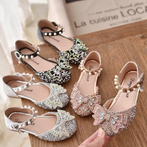 Girls' Heels Daily Glitters Dress Shoes Heel Glitter PU Cosplay Big Kids(7years +) Little Kids(4-7ys) Wedding Party Gift Walking Shoes Dancing Bowknot Pearl Buckle Silver Black Pink Spring Summer